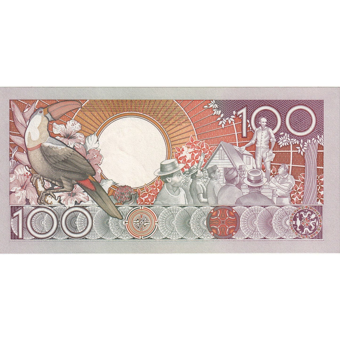 bankovka,
Surinam,
100 forintov
