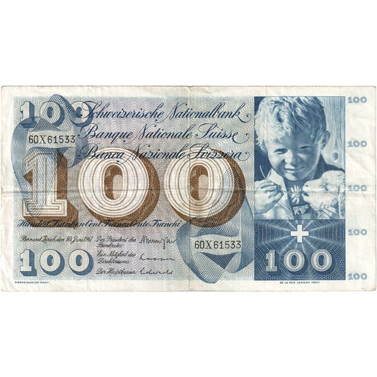Švajčiarsko,
 
 100 frankov,
 
 30. júna 1967