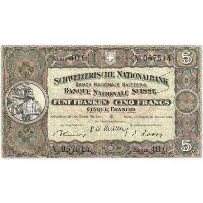 Švajčiarsko,
 
 5 Franken,
 
 20.01.1949