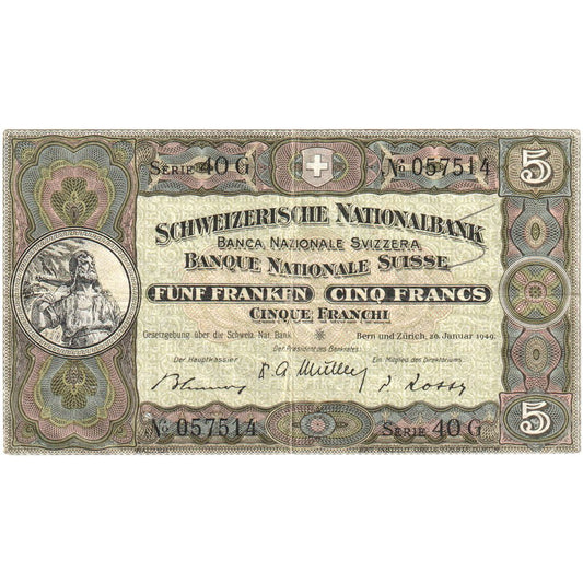 Švajčiarsko,
 
 5 Franken,
 
 20.01.1949