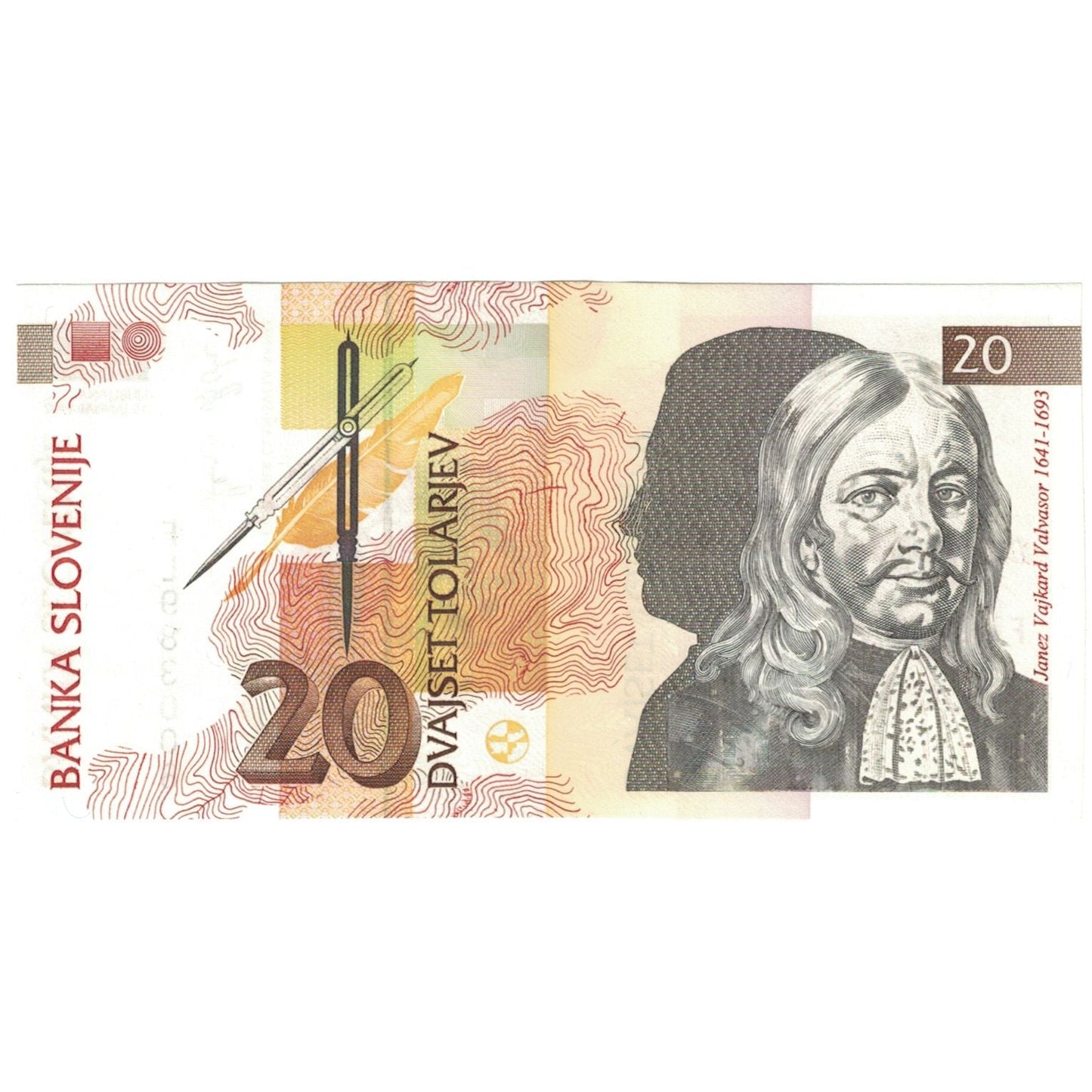bankovka,
 
 Slovinsko,
 
 20 Tolarjew