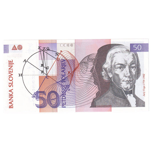 bankovka,
 
 Slovinsko,
 
 50 Tolarjevová