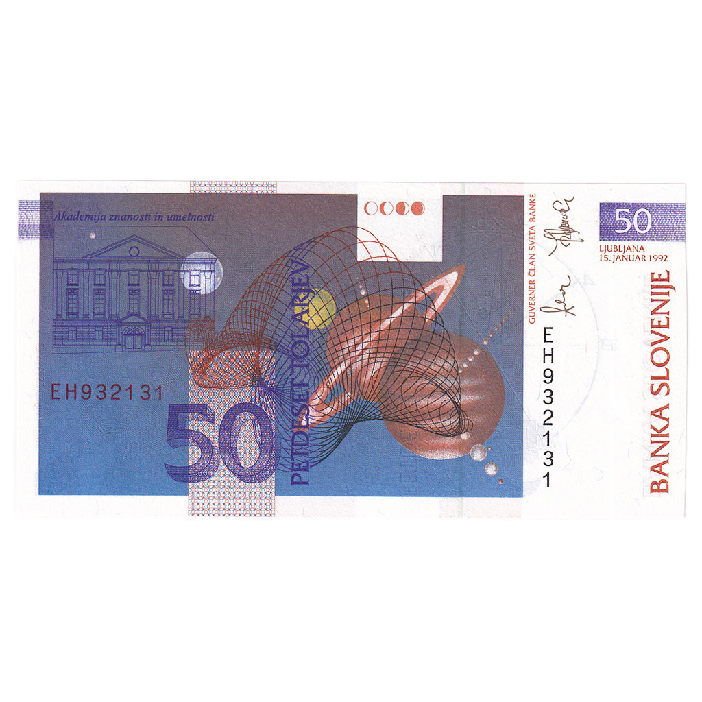 bankovka,
 
 Slovinsko,
 
 50 Tolarjevová