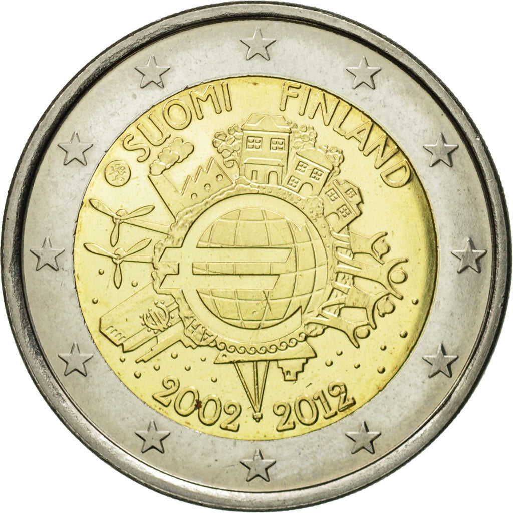 Fínsko, 
  
  2 eurá, 
  
  10-ročné Jubiläum der Euro-Münzprägung