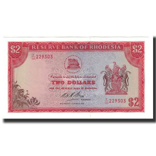 bankovka,
 
 Rhodesia,
 
 2 doláre