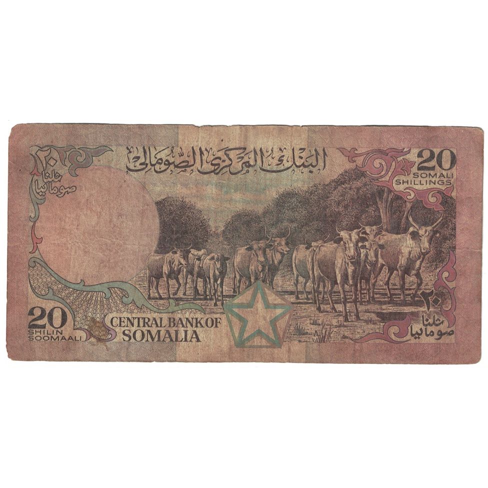bankovka,
 
 somálsko,
 
 20 šilingov = 20 šilingov