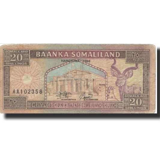 bankovka,
 
 Somaliland,
 
 20 šilingov = 20 šilingov