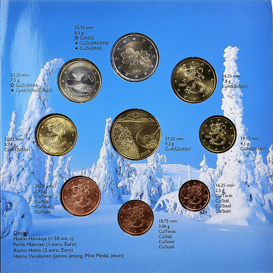 Fínsko, 
  
  Setze 1 ct. - 2 eurá + medaila, 
  
  Goldwashen